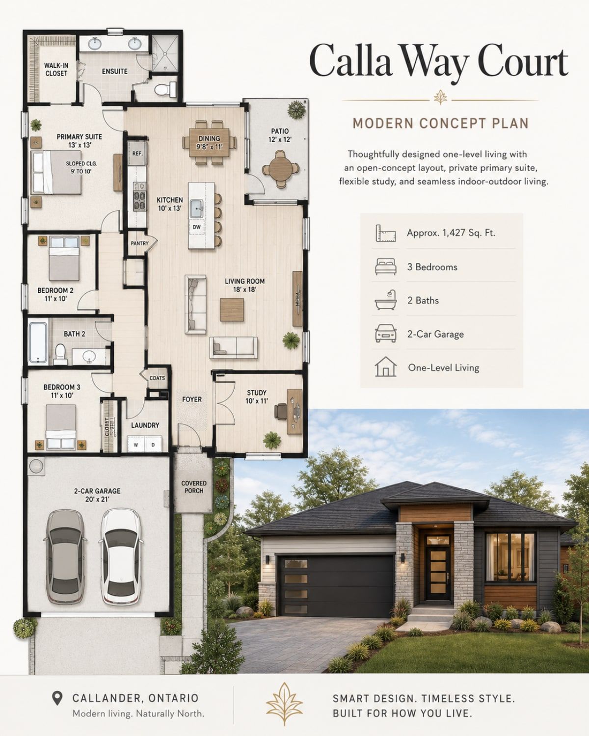 Concept Plan Two — modern concept plan sheet, 1,427 sq ft, 3 bedrooms